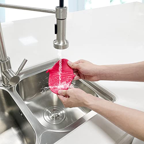 Thickened Mini Silicone Oven Mitts Heat Resistant, Rubber Oven Mitt Gloves, Finger Pinch Grips, Pot Holder, Silicone Potholder for Kitchen Cooking & Baking 1 Pair, Red - color: Red