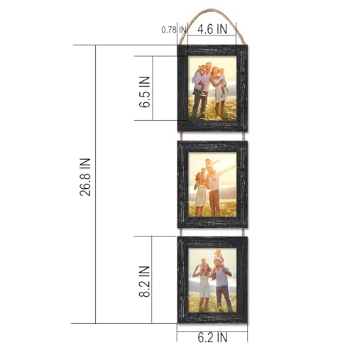 5x7 Wall Hanging Picture Frames Collage with 3 Opening Frames Black - color: Rustic Black, size: 5x7