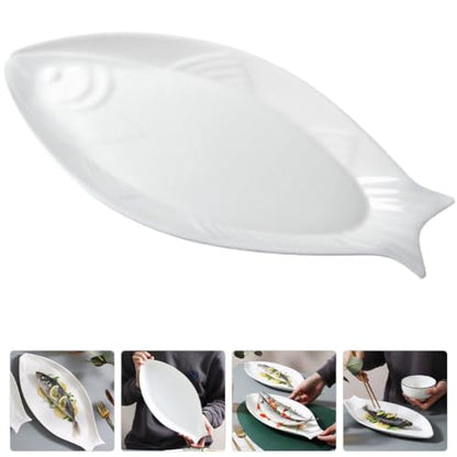 Hemoton Ceramic Fish Platter Oval Fish Plate White Oval Steamed Plate Food Serving Tray for Home Hotel Restaurant Shaped 18inch - size: 45.50X22.00X3.00CM