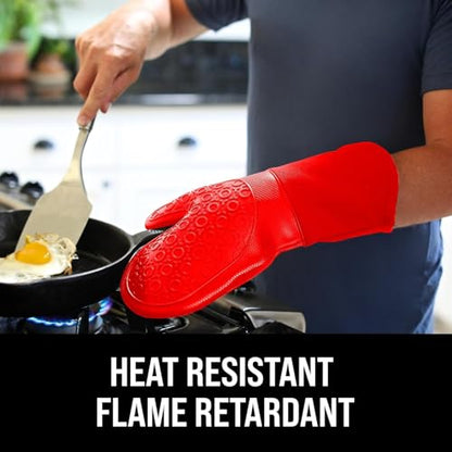 BPA-Free Silicone Oven Mitts Ultra Heat Resistant up to 500°F - Oven Mitts with Thick Cotton Liner - Long Slip Resistant Pot Holders, Flexible Oven Gloves - Canyon Red 13.7 - color: Red, size: 2-Piece 13.7" Oven Mitts