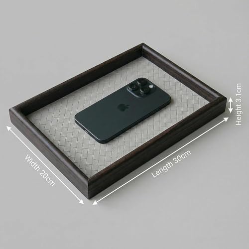 Wooden Valet Tray with Leather Base - Nightstand Catchall Organizer for Cologne, Perfume, Keys, Wallet, Phone, Watch, Jewelry & Sunglasses (Llight Gray) - color: Llight Gray
