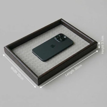 Wooden Valet Tray with Leather Base - Nightstand Catchall Organizer for Cologne, Perfume, Keys, Wallet, Phone, Watch, Jewelry & Sunglasses (Llight Gray) - color: Llight Gray