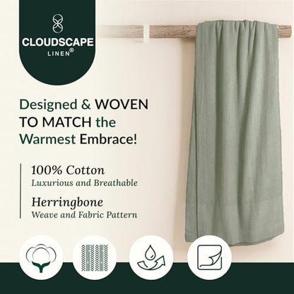 CSL Premium Cotton Blanket Queen Bed,Cooling & Soft, 92"x92", Olive Green | Queen Summer Blanket, Fits up to Full Size Bed, Soft & Breathable for All Season, Gift Ready with Reusable Tote Bag - color: 05. Olive Green, size: Queen / Full (92" x 92")