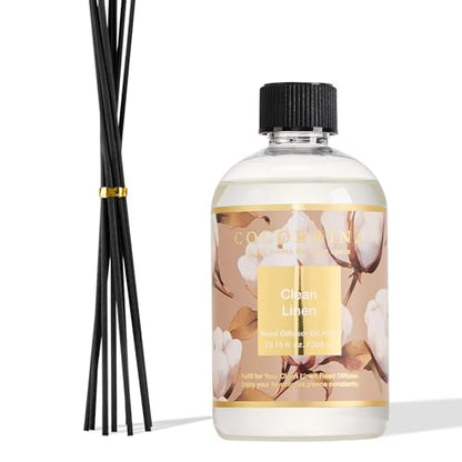 Reed Diffuser Refill Clean Linen 10.14oz (300ml) with 8 Sticks - Premium Long-Lasting Floral Essential Oil, Home Fragrance for Bedroom, Bathroom Home Decor - size: 10.14 Fl Oz (Pack of 1)