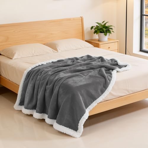 BEAUTEX Sherpa Fleece Twin Blankets Soft Fluffy Flannel Plush Cozy | Fuzzy Grey Cuddle Blanket for Couch, Bed, Sofa, Adults (60" x 80", Grey) - color: Grey, size: Twin-60"x80"