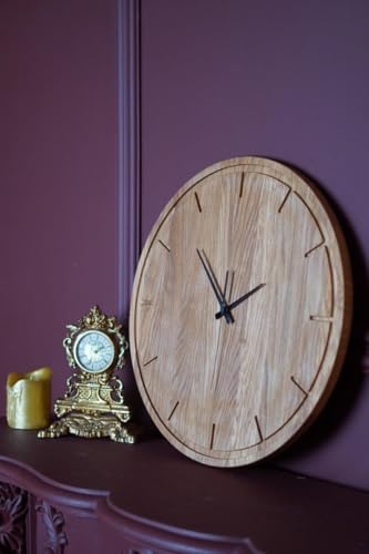 Solid Oak Wooden Wall Clock – Minimalist Silent Clock