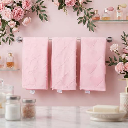 Hahafelt 3 Pack Pink Bow Hand Towels Heart Bathroom Towels 100% Cotton Soft Absorbent Decorative Jacquard Weave Gifts for Kitchen Bathroom Decor, 29.5 x 13.7 Inch - style: pink bow