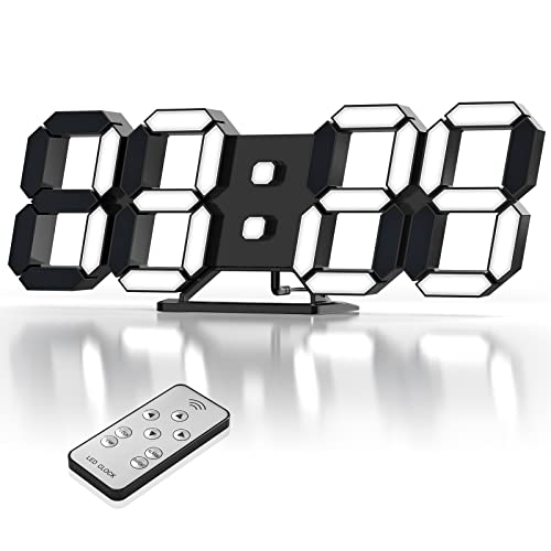 EDUP HOME® 3D LED Desk & Wall Clock with Remote Control, 9.7 Inch, Black | Digital Alarm Clock with Snooze, Temperature Display, Night Light and Auto/Manual Brightness Adjustment - color: Black Led Wall Clock 9.7"