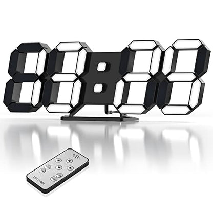 EDUP HOME® 3D LED Desk & Wall Clock with Remote Control, 9.7 Inch, Black | Digital Alarm Clock with Snooze, Temperature Display, Night Light and Auto/Manual Brightness Adjustment - color: Black Led Wall Clock 9.7"