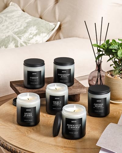AOOVOO Scented Candles Set - 6 Pack Men Candles for Home Scented | 42 oz Soy Wax, 300 Hour Long Lasting Candle, Aromatherapy Candle Birthday, Christmas, Valentine, Gift Set for Men - size: 6 Pack Candles