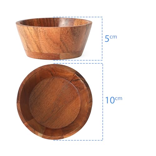 Acacia Wood Round Serving Bowls Set of 4 V Shape Handmade 4.33 Inch Medium Size Brown - size: 4 V Shape Bowls of 4.33-Inch