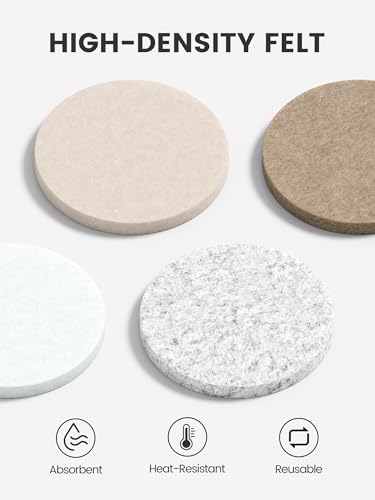 Fluxynara Felt Coasters for Drinks, Set of 8 Absorbent Coasters with Holder, Heat-Resistant & Reusable Round Design for Coffee Table & Living Room, 3.94 Inch | Round Felt Coasters, Absorbent, Heat-Resistant & Reusable for Drinks, Ideal for Coffee Tables a
