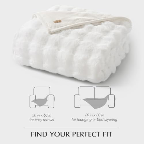 Faux Rabbit Fur Bubble Throw Blanket, 60"x80", Bright White | Ultra Soft, Luxury Faux Rabbit Fur Throw, Thick Warm Bubble Blanket, Cozy Fluffy Reversible, for Bed, Couch, Chair, Sofa - color: Bright White, size: 60"x80"