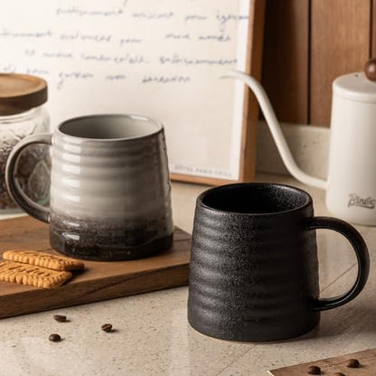 15.5oz Large Heavyweight Ceramic Mug, Reactive (Matte Black) | 15.5oz Medium-Large, Heavy Weighted Stoneware, Reactive Transmutation Glaze, Microwave & Dishwasher Safe, Gift Box - color: Black