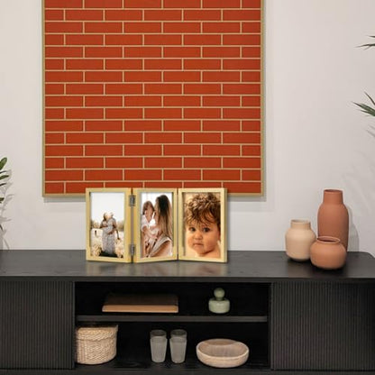 WUTL 3 Picture Frame Triple Collage 5x7 Frames with Real Glass Golden | Trifold Photo Frame, Hinged Foldable, Crystal Clear Real Glass - color: Gold, size: 5x7