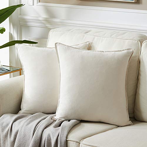 Fancy Homi 2 Packs Premium Faux Suede Decorative Throw Pillow Covers, Super Soft Square Pillow Case,Solid Cushion Cover for Couch/Sofa/Bedroom (16"x 16",Set of 2, Ivory) - color: Ivory, size: 16" x 16" (Pack of 2)
