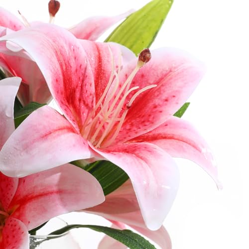 Artificial Tiger Lily Arrangement in Glass Vase, Realistic Touch Silk Flowers, FakeLilies with Faux Water - color: Light Pink