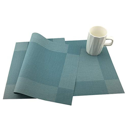 Vinyl Blue Placemats Heat Resistant Dining Table Mats Non-Slip Washable Place Mats Set of 6 （Blue） - color: Blue