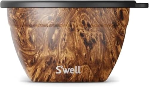 S’well Stainless Steel Salad Bowl Kit, Teakwood Finish, Includes 2oz Condiment Container and Removable Tray, Leak-Proof and Easy to Clean, Dishwasher Safe, 64oz (Pack of 8) - color: Teakwood, size: 64oz (Pack of 8)