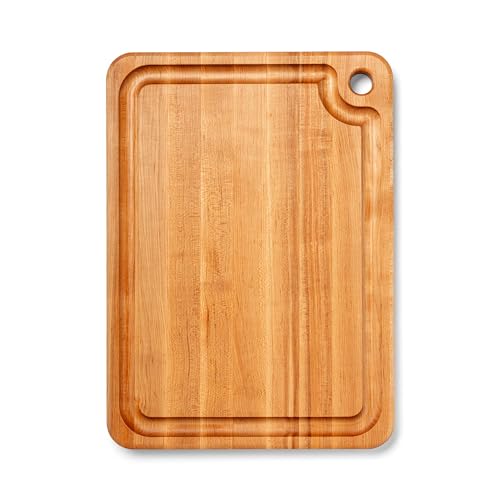 John Boos Prestige Series Rectangular Wooden Maple Cutting Board 22”x16” – 1.25” Thick, 13-lb Reversible Butcher Block with Juice Groove, Edge-Grain & Finger Grip Hole – Made in the USA - size: 22"L x 16"W