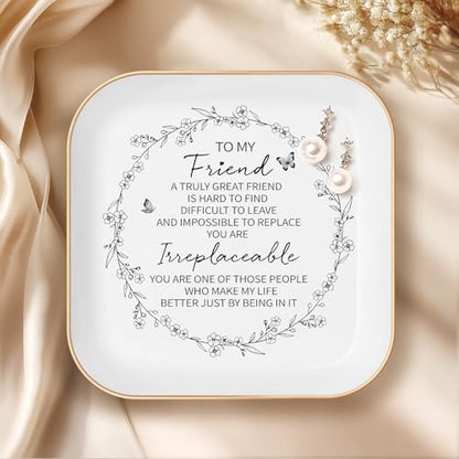 Friendship Gifts for Women – Ceramics JewelryTray | Best Friend Birthday Gifts For Women – A Truely Great Friend Is Hard To Find, Difficult To Leave And Impossible To Replace - color: White-to My Friend