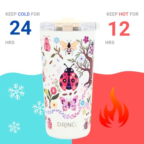 Drinco - 20 oz Stainless Steel Tumbler | Double Walled Vacuum Insulated Mug With Lid, 2 Straws, For Hot & Cold Drinks (20oz Bugs World) - color: 20oz Bugs World