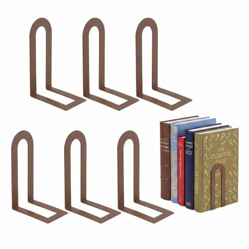Sanwarm Bookends, 6 Pcs, Metal, for Home Office Desk Shelves Modern Brown | Decorative Book Ends Non-Skid Book Stoppers Holder 3 Pair Gifts for Reading Enthusiasts Library Decor - color: Brown, size: 6Pcs (6"H x 3.75"D x 3.5"W)