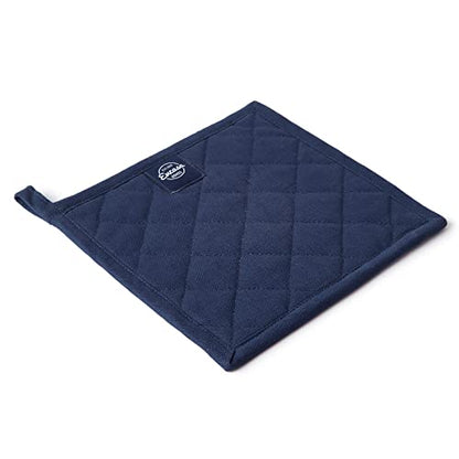 Encasa XO Pot Holders, Quilted Kitchen Hot Pads 8"x8" Scotch Blue | 100% Heavyweight Cotton | Quilted Insulation | Multipurpose Trivets & Hot Pads | Hanging Loop | Set of 2 - color: Scotch Blue