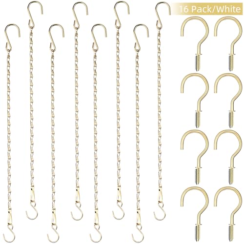 Hotop 8 Pcs Metal Hanging Chains with Ceiling Hooks, Garden Plant Hangers for Hanging Bird Feeders, Billboards, Chalkboards, Basket, Planters, Lanterns, Wind Chimes, Chain Hook DIY(16.38 Inch,Gold) - color: Gold, size: 16.38 Inch
