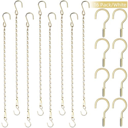 Hotop 8 Pcs Metal Hanging Chains with Ceiling Hooks, Garden Plant Hangers for Hanging Bird Feeders, Billboards, Chalkboards, Basket, Planters, Lanterns, Wind Chimes, Chain Hook DIY(16.38 Inch,Gold) - color: Gold, size: 16.38 Inch