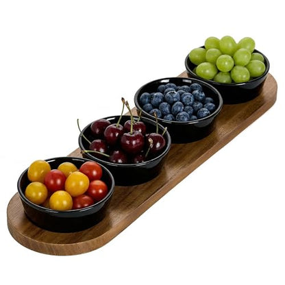 6oz Black Ceramic Chips and Dip Serving Platter For Olive Cracker Tray,Small 4Inch Bowls Cranberry Sauce Relish Dish for Appetizer,Side Dishes,Cheese ball,Dipping,Dessert,Salsa,Tapas - color: Black