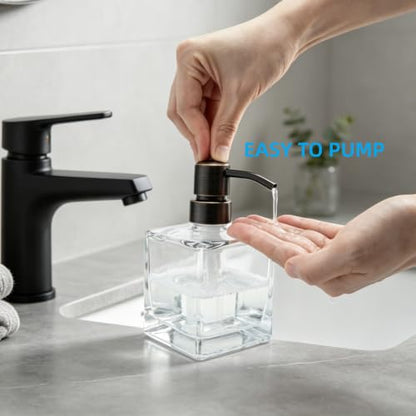 Hand Soap Dispenser Square with Oil Rubbed Bronze Pump, 8.4 oz Liquid Clear Glass Soap Dispenser with Stainless Steel Pump for Dish Soap Bathroom Kitchen Vanity Countertop - color: Oil Rubbed Bronze, size: 8.4 oz