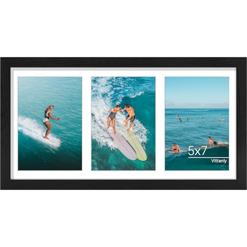 Vittanly 8x16 Collage Picture Frame for Wall Mounting, Black | Displays 3Pcs 5x7 Pictures with Mat or 1Pc 8x16 without Mat, Picture Frames Collage Wall Decor, 1 Pack - color: Black, size: 8x16