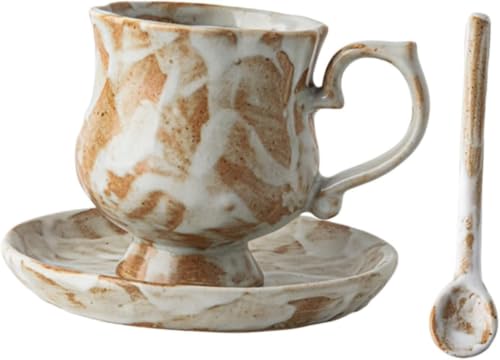 Porcelain Tea Cup and Saucer Set with Spoon, Unique Ceramic Latte Mug for Birthday, Restaurant, Wedding, Office, Kitchen Gift
