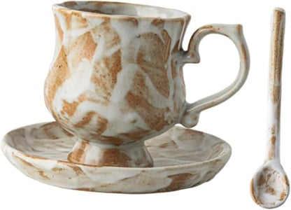 Porcelain Tea Cup and Saucer Set with Spoon, Unique Ceramic Latte Mug for Birthday, Restaurant, Wedding, Office, Kitchen Gift