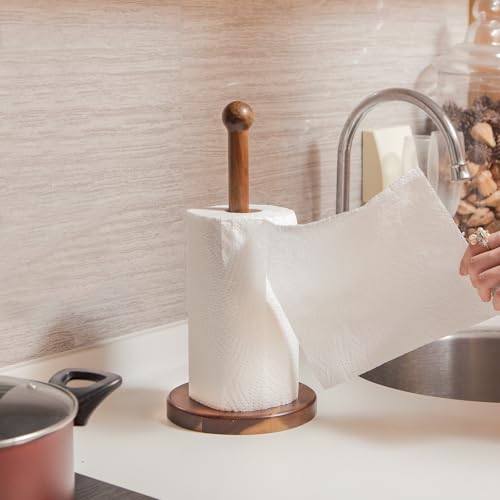 14" Acacia Wooden Paper Towel Holder, Wooden Paper Towel Roll Stand 6.7" Large Heavy Base Organizer Standing, Rustic Farmhouse Paper Towel Holder Stand, Paper Towel Roll Holders Free Standing SGL - color: Single Stick