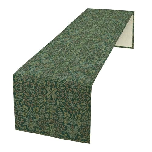 Retro William Morris Table Runner, Original Design Green Garden Flower Table Runner for Home Holiday Outdoor Dining 13x36in - color: Morris-2, size: 13x36in
