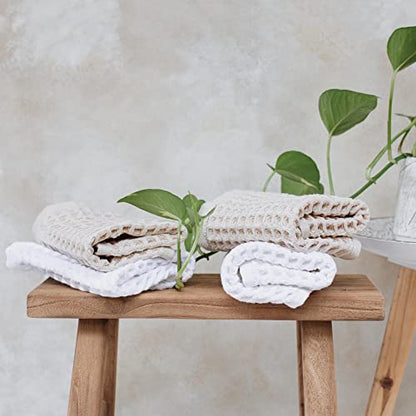 Waffle Washcloths Set, 100% Turkish Cotton (White) - color: White, size: Washcloths Set (4 Pieces)