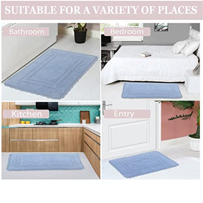 Home Weavers Casual Elegance Reversible Bathmat 100% Cotton Bathroom Rugs Set, Washable Rug, Extra Soft and Absorbent Bath Rug, Kitchen Mat, Bath Mat Set, Non Slip Mat, 3 Piece Set with Contour, Blue - color: Blue, size: 1'9" x 2'10" (Rectangle, Contour)