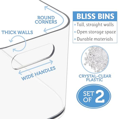STORi Bliss 10" x 6" Open Clear Pantry Organizer Bin, Set of 2, Plastic Containers with Handle for Kitchen, Fridge, Cabinet, Closet, Bathrom, Undersink Storage Made in USA - style: Set of 2