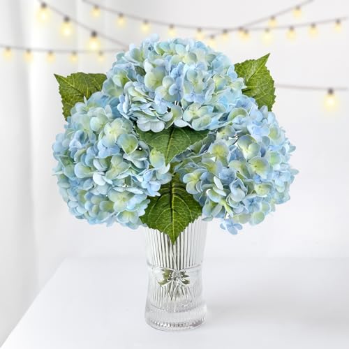 ZYTUYO 3PCS Blue Green Faux Hydrangeas Artificial Flower 21" with Stems | Real Touch Latex Petals, Faux Hydrangea Silk Flowers for Home Decor, Outdoor Wedding Party Arrangement, Table Centerpieces - color: Blue Green, size: 3 PCS