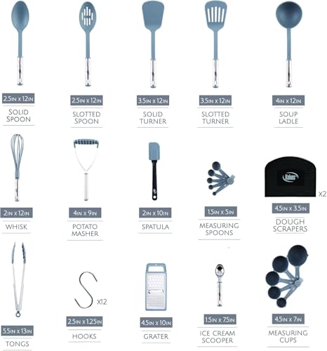 Kitchen Utensils Set 35 PCS Cooking Utensils Set, Nonstick and Heat Resistant Nylon Stainless Steel Silicone Spatula Set - Kitchen Gadgets Home Essentials Kitchen Accessories, Apartment Must Haves - color: Gray