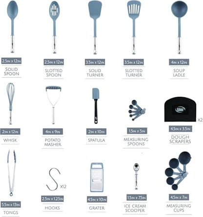 Kitchen Utensils Set 35 PCS Cooking Utensils Set, Nonstick and Heat Resistant Nylon Stainless Steel Silicone Spatula Set - Kitchen Gadgets Home Essentials Kitchen Accessories, Apartment Must Haves - color: Gray