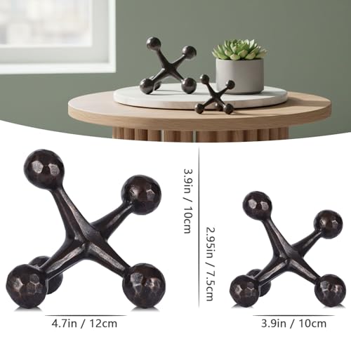 2-Piece Mid-Century Modern Jacks Decor Set - Lightweight Resin Decorative Knot Alternative for Coffee Table,Bookshelf & Office Desk - Abstract Geometric Sculpture Objects,Bronze Finish (Bronze)