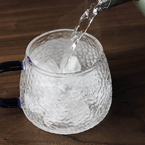 LUXU Hammered Tea Cups,Glass Coffee Mugs,15 oz,Set of 6 | Different Color Handles,Prefect for Cappuccino,Latte,Water,Mocha,Milk,Widely Used for Cafes,Home and Office ﻿ - style: 15 oz Hammered tea cups