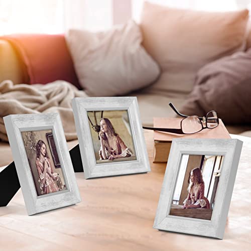 XUANLUO 5x5 Picture Frames Set of 4 Rustic Retro Photo Frame with HD Plastic Cover for Wall Mount and Tabletop Display Family Friends Wedding Gift - color: white-4pcs, size: 5 x 5 inch