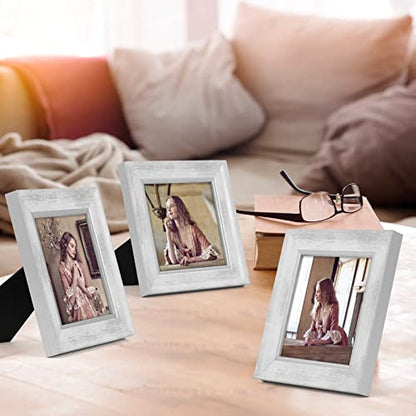 XUANLUO 5x5 Picture Frames Set of 4 Rustic Retro Photo Frame with HD Plastic Cover for Wall Mount and Tabletop Display Family Friends Wedding Gift - color: white-4pcs, size: 5 x 5 inch