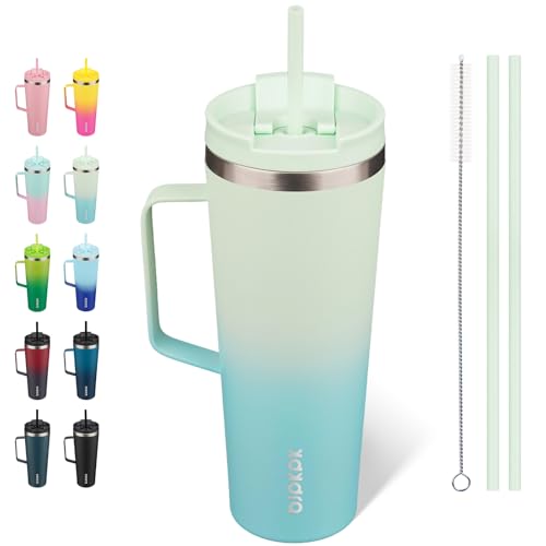 BJPKPK 26oz Insulated Tumbler with Handle, Lid & Straw, Stainless Steel | Double Wall Vacuum Insulated Coffee Travel Mug - Keeps Cold & Hot, BPA Free, Cupholder Fit for Office, Gym & Travel - color: Mint, size: 26 Ounces