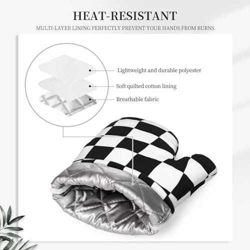 Black White Check Plaid Oven Mitts and Pot Holders Sets Silicone Black and White Checkered Plaid Kitchen Mitts Potholders Heat Resistant 4Pcs Oven Gloves Hot Pads for Cooking Grilling - color: Black White Buffalo Plaid