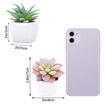 FUNARTY 5pcs Artificial Succulent Plants, Small Fake Desk Plants Mini Succulents Indoor for Shelf Living Room Bedroom Windowsills Office Home Decoration (Include White Ceramic Pots)